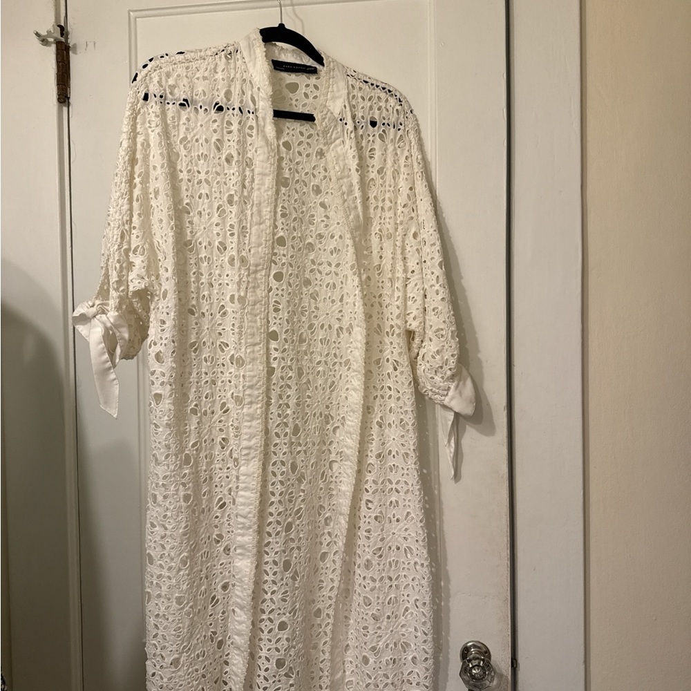 Zara Woman Eyelet Lace Open Cardigan - Cream